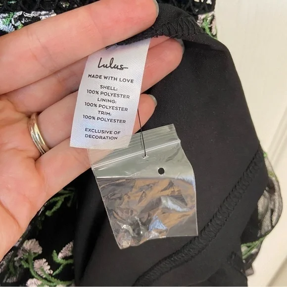Lulus NWT Radiant Love Black Embroidered Floral Cut Out Skater Mini Dress M - Picture 12 of 13